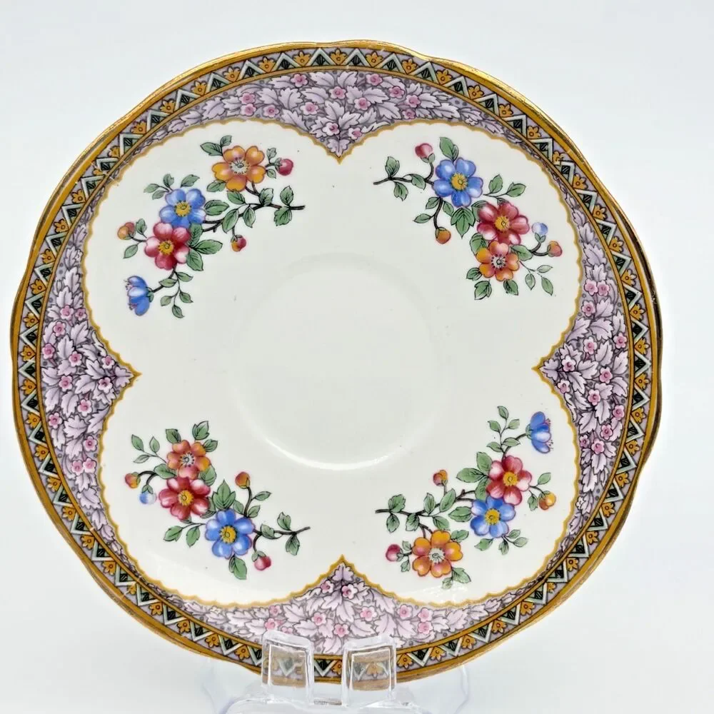 Aynsley England Teacup & Saucer Set Ornate Gold Gilt Lattice Floral Vintage